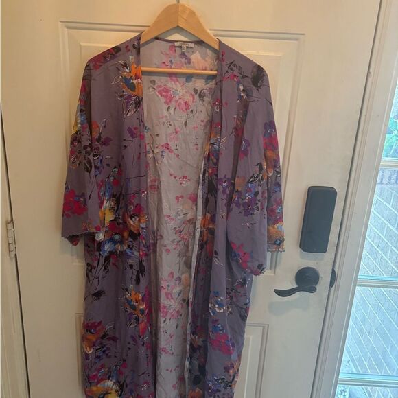 Anthropologie JODIFL Floral Kimono Cardigan Purple and Multicolor Floral - Picture 2 of 5
